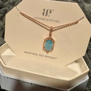 Rose Gold Necklace with Aqua Hexagon Pendant by BP